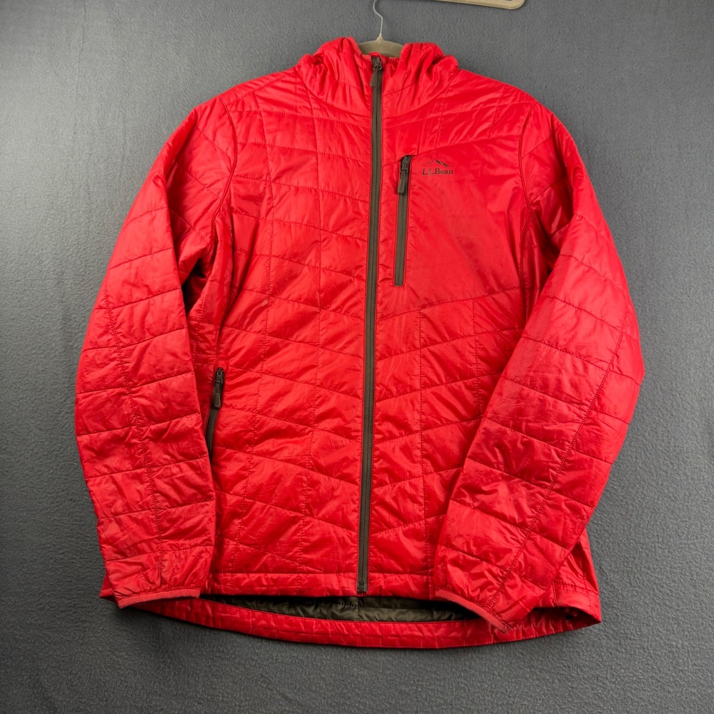 LL Bean Jacket Women's M Red PrimaLoft Packaway Hooded Puffer Hiking Gorpcore